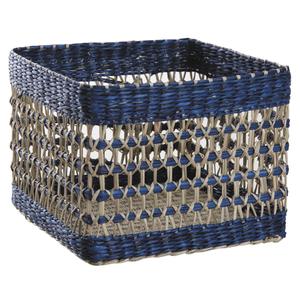 Photo CCO896S : Square natural and blue stained rush baskets