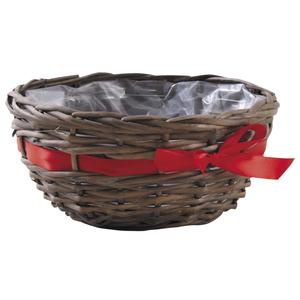 Photo CCO9360P : Round stained willow basket with red ribbon