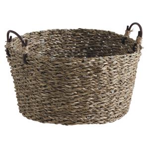 Photo CDA5610 : Round leather and rush basket