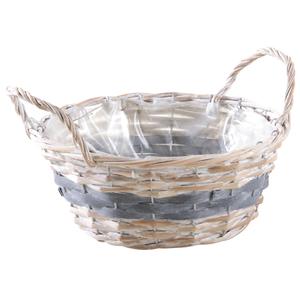 Photo CDA5831P : Whitewashed half willow and wooden basket with handles