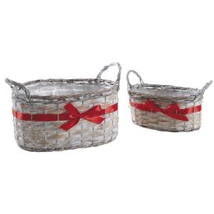 Photo CDA587SP : Oval reed and whitewashed willow baskets with red ribbon