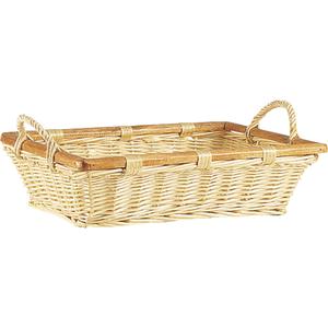 Photo CMA1370 : Rectangular white willow and wood basket