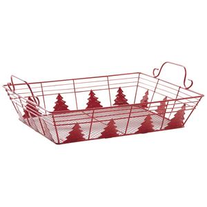 Photo CMA4370 : Red lacquered metal basket with pine trees design
