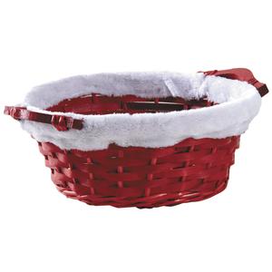 Photo CNO2210 : Round red half willow basket with white synthetic fur