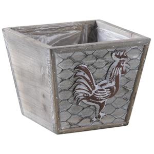 Photo CPO1560P : Square metal and wooden basket with rooster design