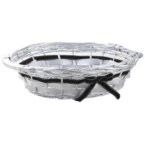 Photo CPR3090 : Silver lacquered half willow and wood round basket