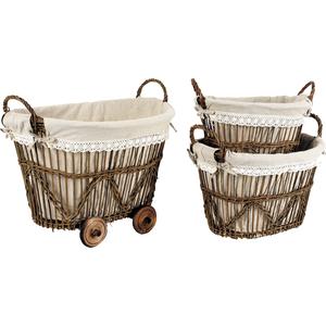 Photo CRA301SJ : Set of willow basket on wheels with 2 baskets