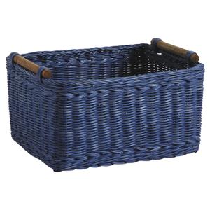 Photo CRA4591 : Corbeille de rangement en rotin teinté bleu