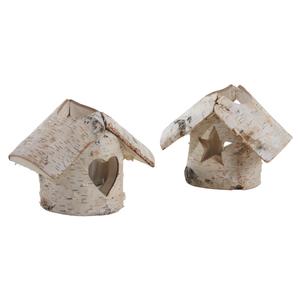 Photo DBO2210V : Birch wood house-shaped candle holder