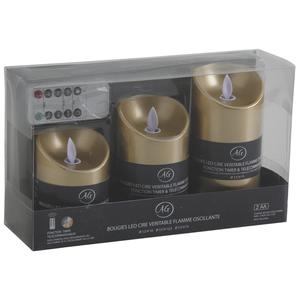 Photo DBO272S : Coffret 3 bougies à LED dorées avec télécommande