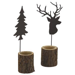 Photo DBO3020V : Glass and wooden candle holder with metal tree or deer