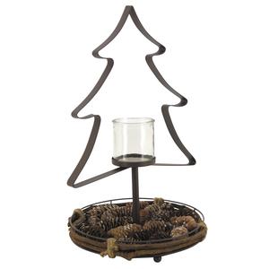 Photo DBO3040V : Rattan and metal candle holder with glass and pine cones