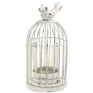 Photo DBO3070V : Vintage white lacquered metal birdcage candle holder 