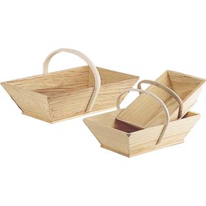 Photo FPA1362 : Pine wood basket with rattan handle