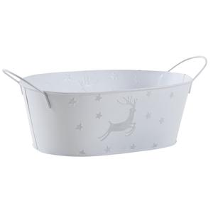 Photo GCO3430 : White lacquered metal oval basket with deer