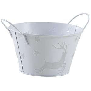 Photo GCO3450 : White laquered metal round basket with deer