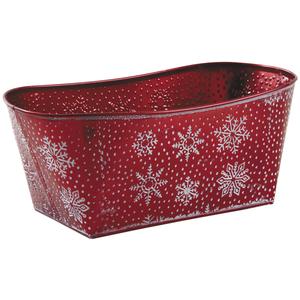 Photo GCO3550 : Oval red lacquered metal basket with white snow flakes design