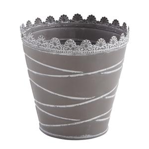 Photo GCP1972 : Taupe grey lacquered metal flower pot cover