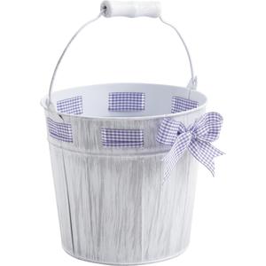 Photo GSE1430 : Grey wash metal bucket with handle and ribbon