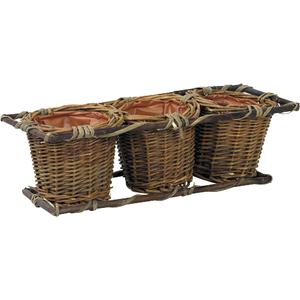 Photo JJA1080P : Rectangular willow planter with 3 pots