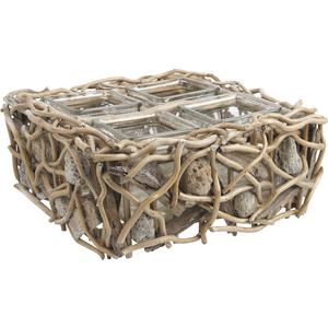 Photo JJA1770V : Driftwood basket with 4 glass pots