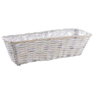 Photo JJA2060P : White rectangular planter in half rattan  with plastic lining