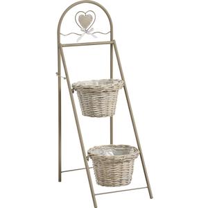 Photo JVA1450P : Metal heart ladder with 2 split willow baskets