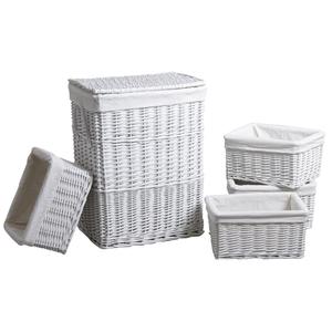 Photo KLI341SC : White lacquered willow laundry basket with 4 storage baskets