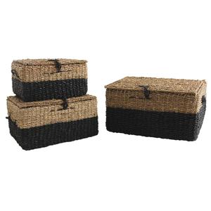 Photo KMA199S : Black stained and natural seagrass suitcase boxes