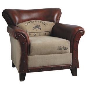 Photo MFA2450C : Fauteuil en coton et cuir de buffle