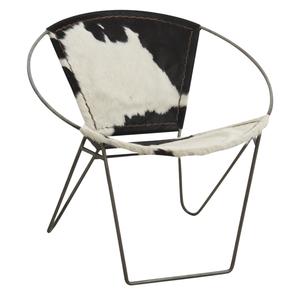 Photo MFA2500C : Fauteuil rond en peau de vache et métal