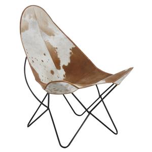 Photo MFA2540C : Fauteuil papillon en métal et peau de vache