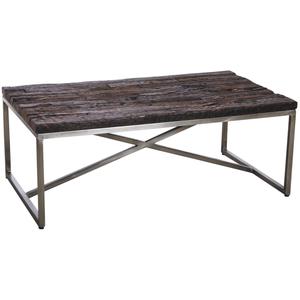 Photo MTB1320 : Copper-colored steel and solid wood coffee table