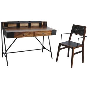 Photo NCS130S : Bureau avec fauteuil Alice en bois de suar massif et métal