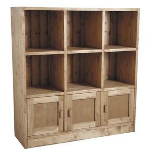 Photo NET2160 : Waxed spruce wood cabinet 6 boxes 3 doors