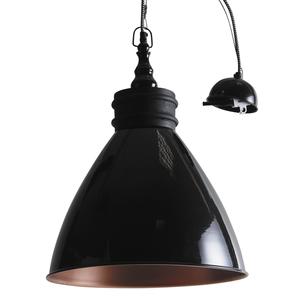 Photo NLA1890 : Black lacquered metal and wood hanging lamp
