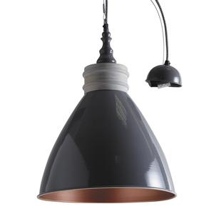 Photo NLA1900 : Grey lacquered metal and wood hanging lamp