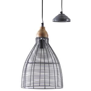 Photo NLA2060 : Lampe suspension en métal laqué gris et bois