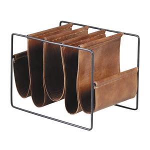 Photo NRV1160C : Metal and leather 5 compartments magazine rack