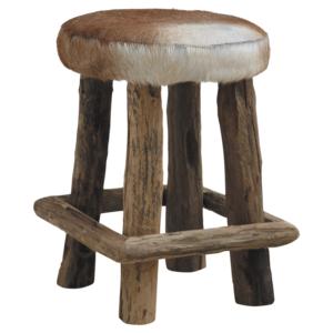 Photo NTB1470C : Recycled teak and goat skin stool