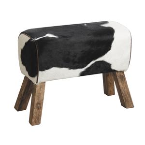 Photo NTB1620C : Tabouret en peau de vache et bois