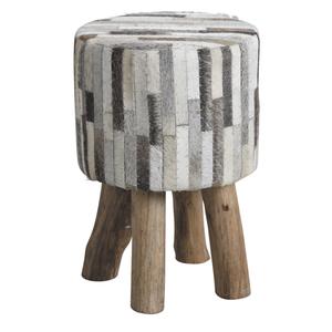 Photo NTB1650C : Tabouret en peau de vache bandes grises