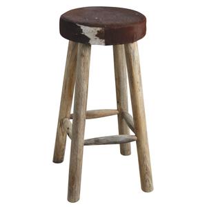 Photo NTB1660C : Tabouret de bar en peau de vache et bois