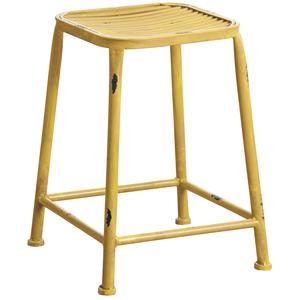 Photo NTB1754 : Tabouret carré en métal jaune antique