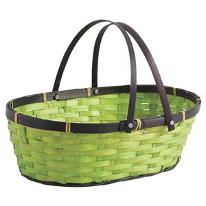 Photo PAM4400 : Oval green bamboo basket with handles