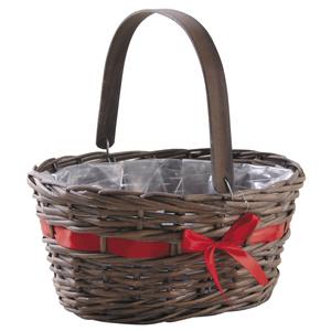 Photo PAM4720P : Oval stained willow basket with a red satin ribbon