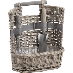 Photo PJA1110 : Grey willow gardening basket with 2 tools