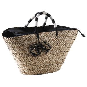 Photo SCO2050C : Natural rush and stained rope bag with pompoms