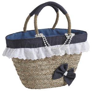 Photo SFA2300C : Rush and jean bag with lace and pearls
