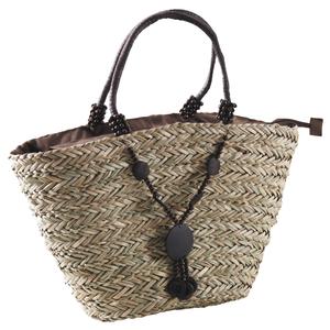 Photo SFA2860C : Natural rush bag with wooden brown decor